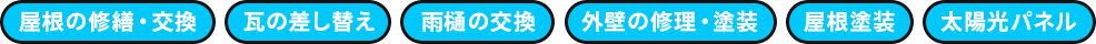 屋根の修繕・交換 瓦の差し替え 雨樋の交換 外壁の修理・塗装 屋根塗装 太陽光パネル